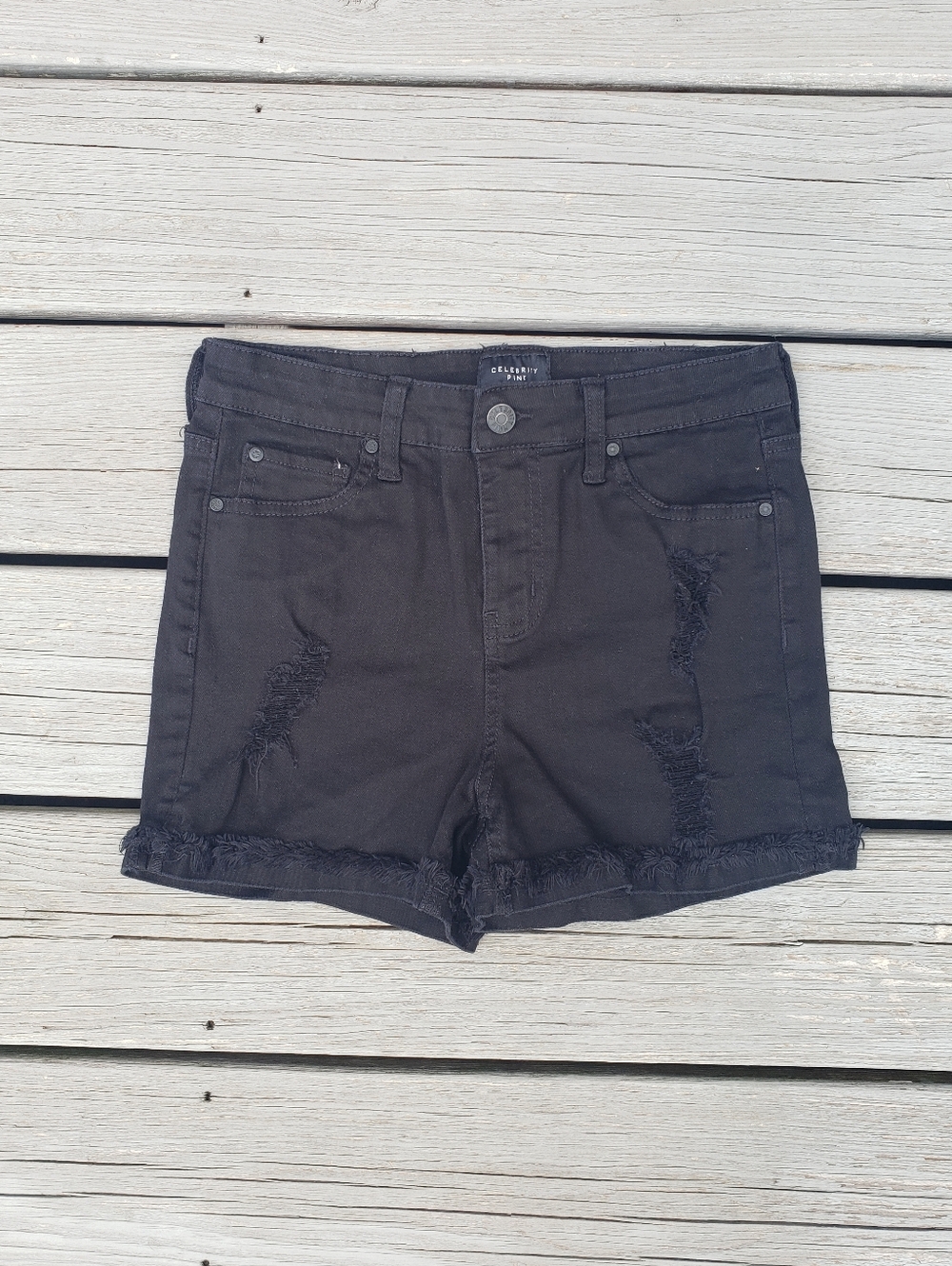 Celebrity Pink Distressed Black Denim Shorts Size 5/27